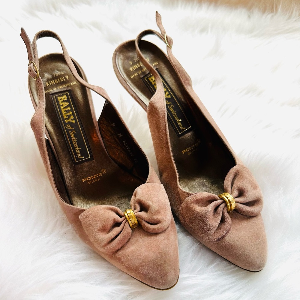 Bally Blare Ballet Pink Suede Bow Slingback Size 9